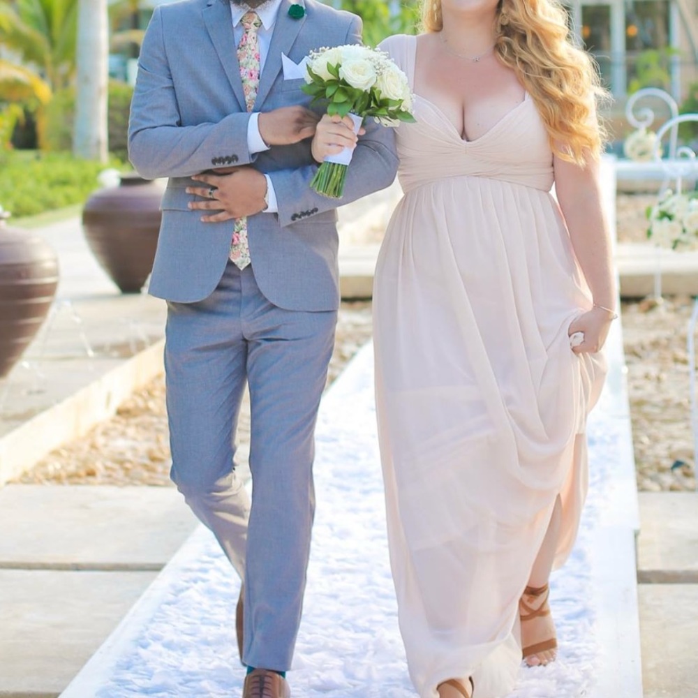 Pink maxi dress.